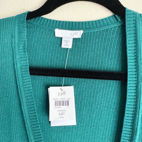 J. Jill Green V Neck Button Front Duster Cardigan Sweater - Medium Petite - NWT - Picture 3 of 7